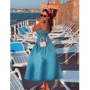 New Zara Taffeta Midi Maxi Dress Tiered Tie Straps Ruffle Romantic Wedding Guest